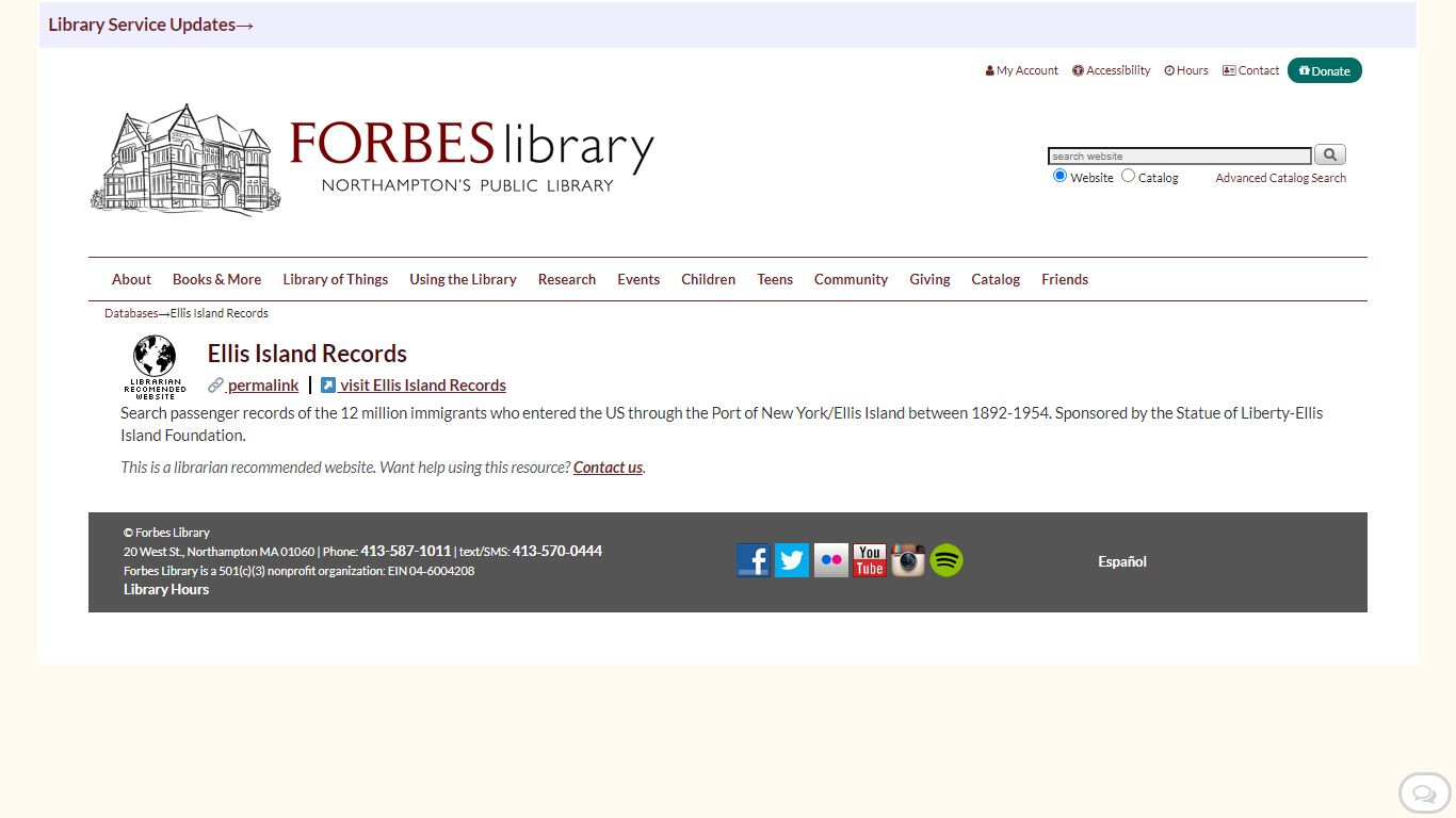 Ellis Island Records | Forbes Library